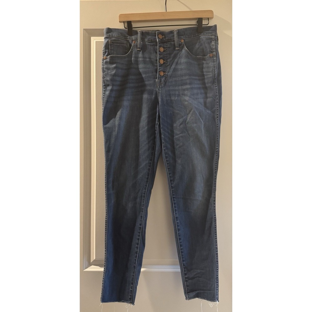 Madewell 10" High Rise Skinny Crop Jeans Womens 31T Raw Hem Button Fly Denim